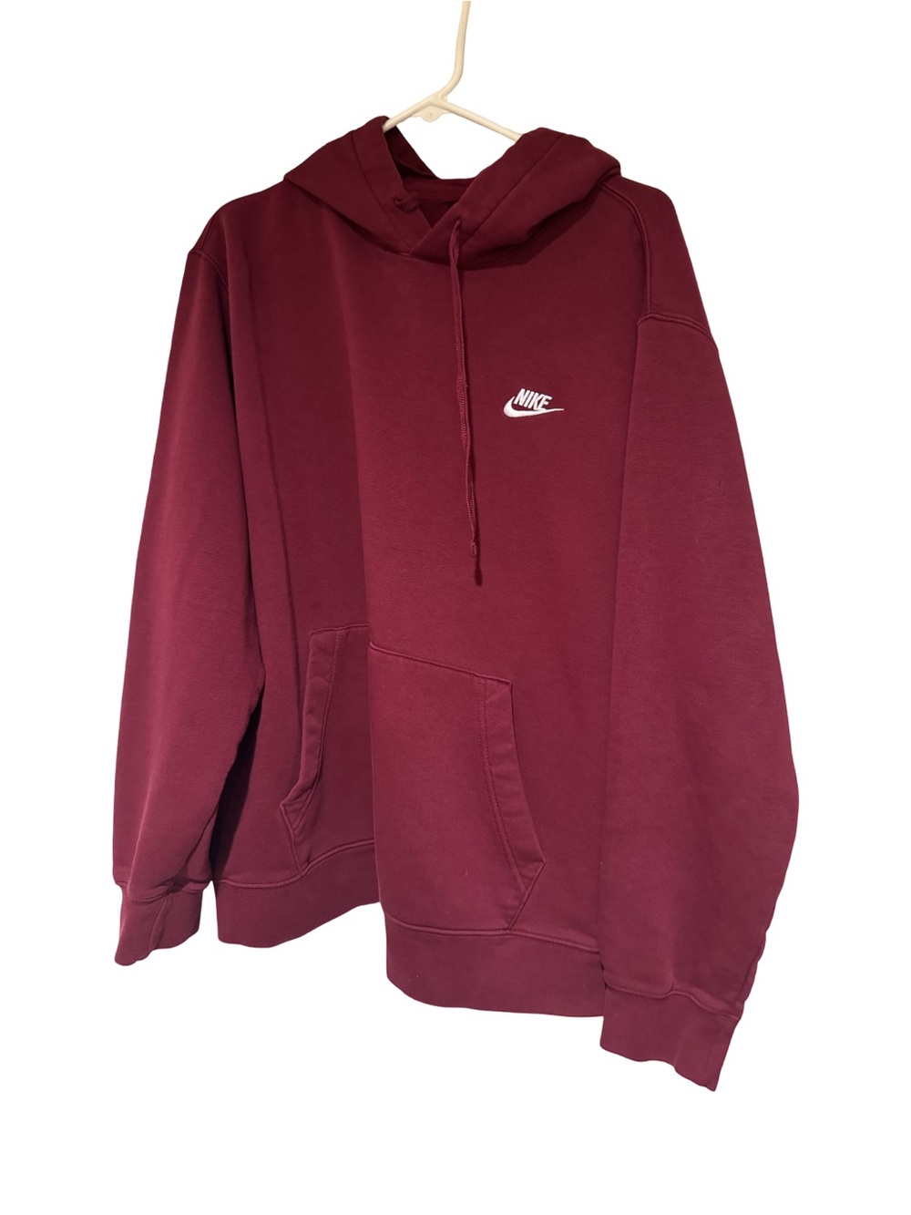 Nike Men's Burgundy Hoodie with White Swoosh